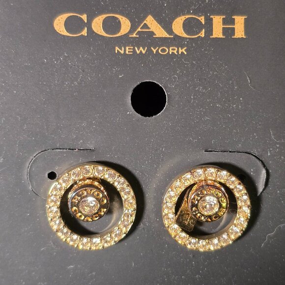 Coach Signature Open Circle Halo Stud Earrings CZ White Gold Plated - Picture 1 of 5